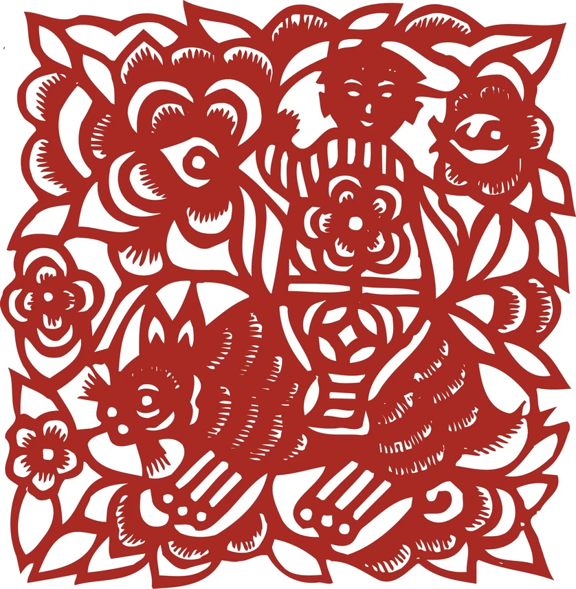 中国风中式传统喜庆民俗人物动物窗花剪纸插画边框AI矢量PNG素材【1618】